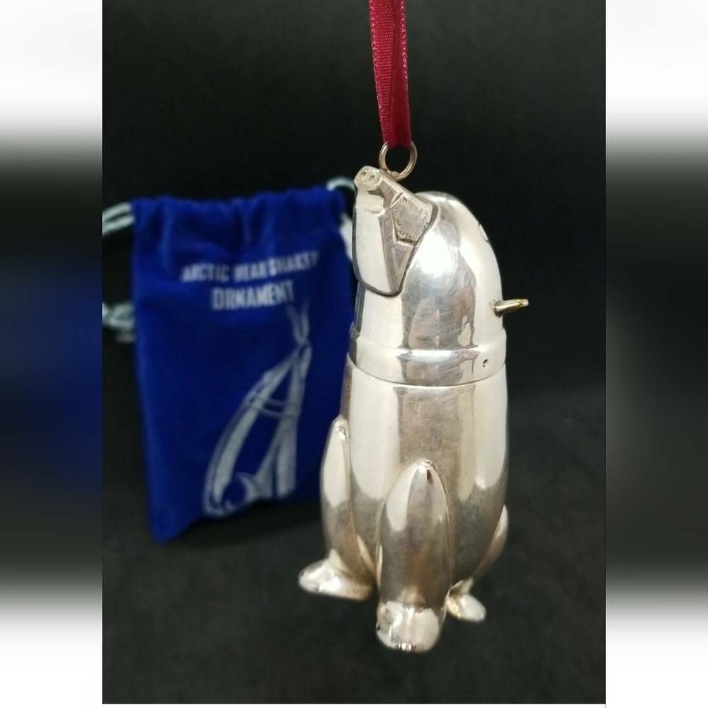Christmas Artic Bear silver plated Ornament martini shaker Restoration Hardware